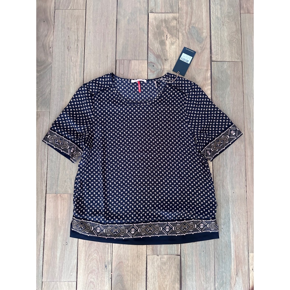 Scotch & Soda Womens Navy Micro Paisley Border Print Short Sleeve Top 149800 S